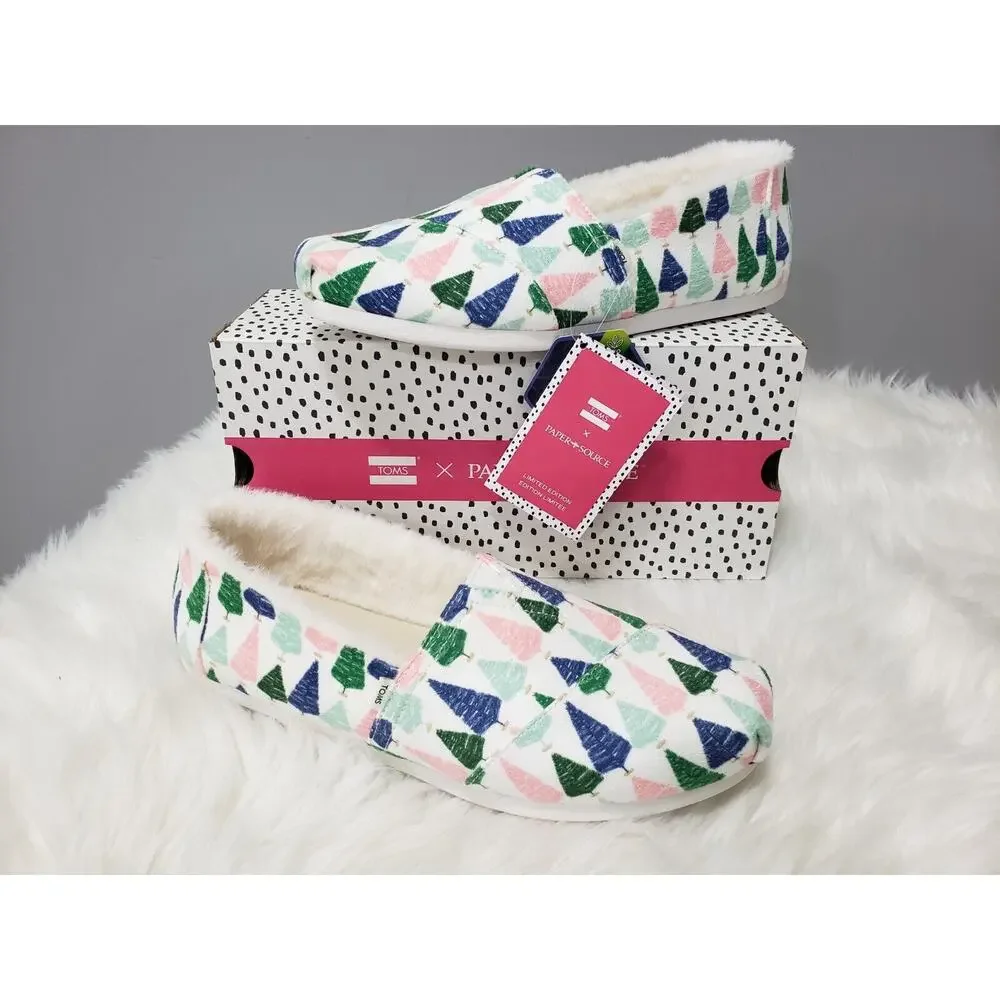 NEW Tom's Alpargata Christmas Bottle Brush Tree‎ Holiday Slip On Shoes Size 8.5
